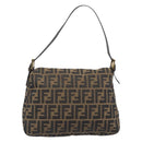 FENDI Zucca Canvas Mamma Baguette Shoulder Bag Black Brown Auth 204132V-2