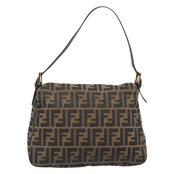 FENDI Zucca Canvas Mamma Baguette Shoulder Bag Black Brown Auth 204132V