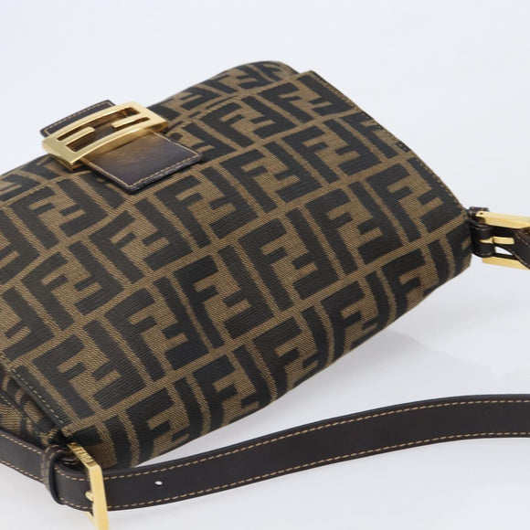 FENDI Zucca Canvas Mamma Baguette Shoulder Bag Black Brown Auth 204132V