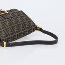 FENDI Zucca Canvas Mamma Baguette Shoulder Bag Black Brown Auth 204132V-7