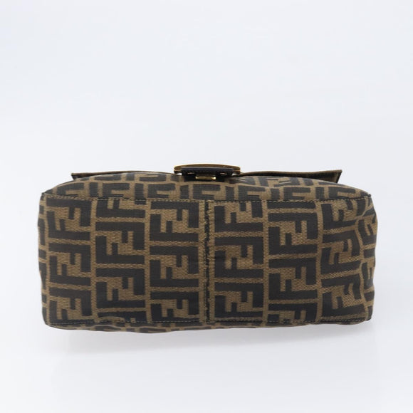FENDI Zucca Canvas Mamma Baguette Shoulder Bag Black Brown Auth 204132V