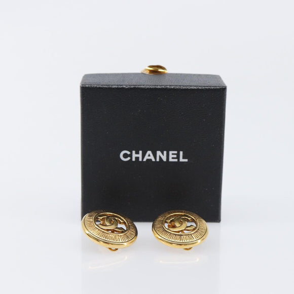 CHANEL Earring Metal Gold Tone CC Auth 204143V