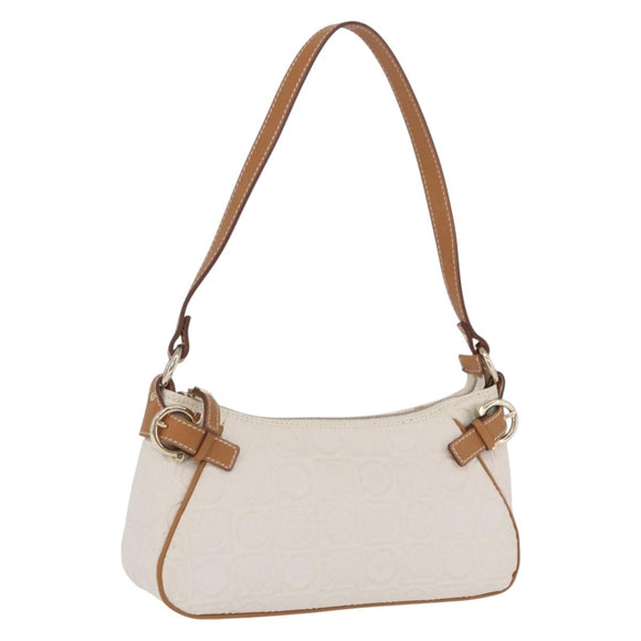 Salvatore Ferragamo Gancini Accessory Pouch PVC Canvas White Gold Auth 204147