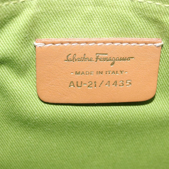 Salvatore Ferragamo Gancini Accessory Pouch PVC Canvas White Gold Auth 204147