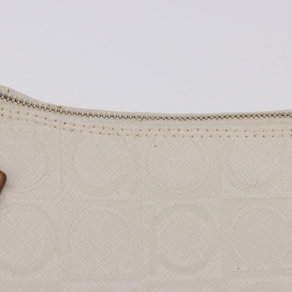 Salvatore Ferragamo Gancini Accessory Pouch PVC Canvas White Gold Auth 204147