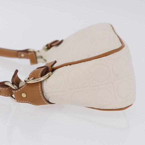 Salvatore Ferragamo Gancini Accessory Pouch PVC Canvas White Gold Auth 204147
