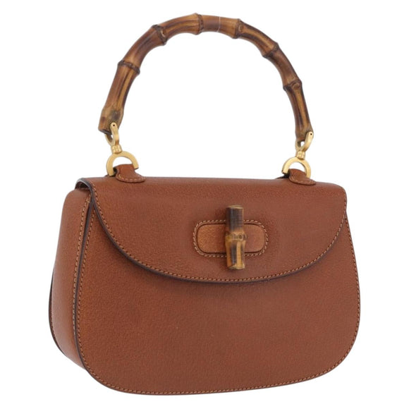 GUCCI Bamboo Hand Bag Leather Brown Gold 000 46 0188 Auth 204148V