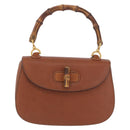GUCCI Bamboo Hand Bag Leather Brown Gold 000 46 0188 Auth 204148V-13