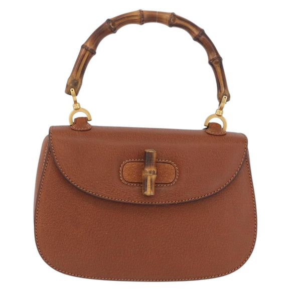 GUCCI Bamboo Hand Bag Leather Brown Gold 000 46 0188 Auth 204148V