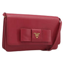 PRADA Chain Wallet Shoulder Bag Safiano leather Red Gold Auth 204149V-1