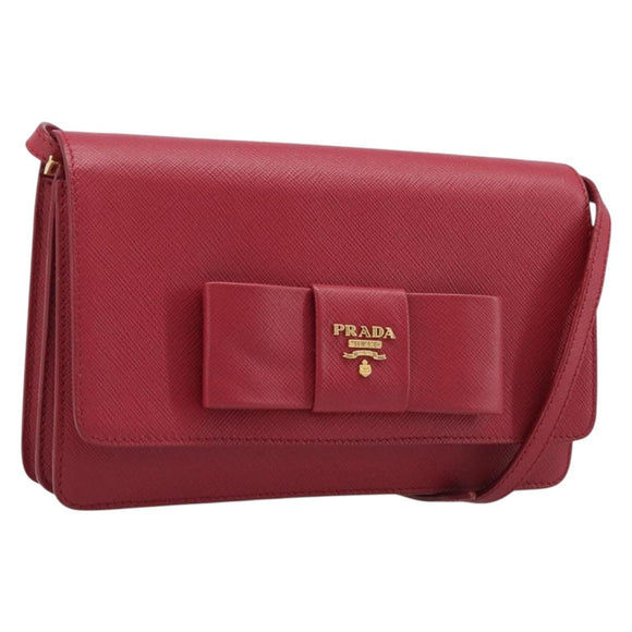 PRADA Chain Wallet Shoulder Bag Safiano leather Red Gold Auth 204149V