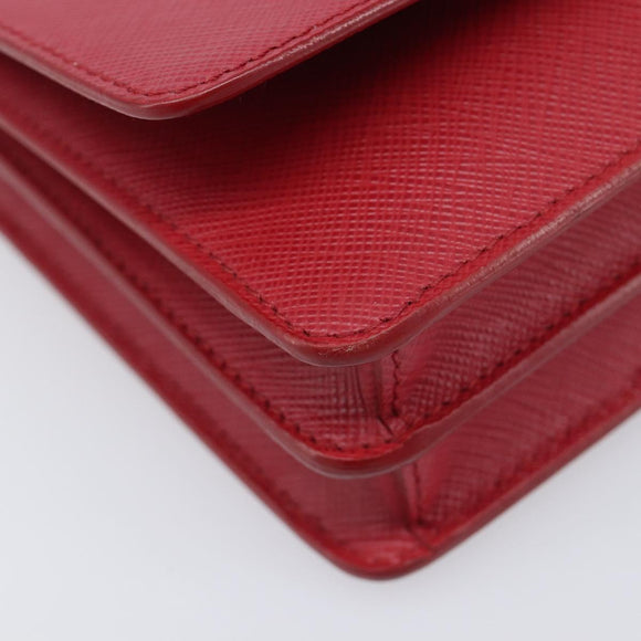 PRADA Chain Wallet Shoulder Bag Safiano leather Red Gold Auth 204149V