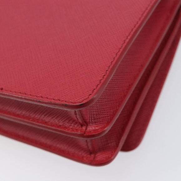 PRADA Chain Wallet Shoulder Bag Safiano leather Red Gold Auth 204149V