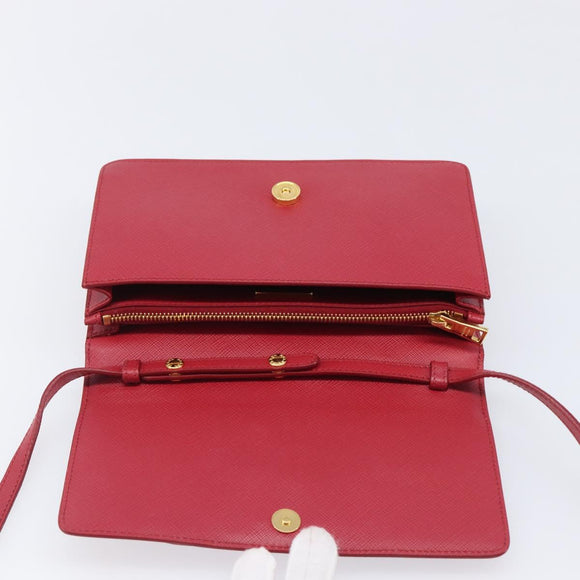 PRADA Chain Wallet Shoulder Bag Safiano leather Red Gold Auth 204149V