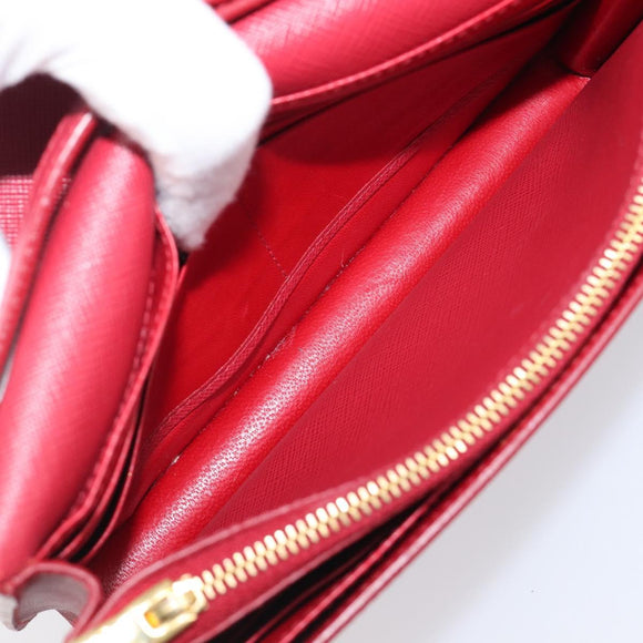 PRADA Chain Wallet Shoulder Bag Safiano leather Red Gold Auth 204149V