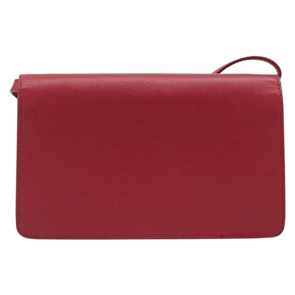 PRADA Chain Wallet Shoulder Bag Safiano leather Red Gold Auth 204149V