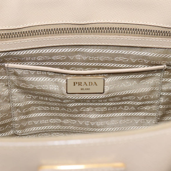 PRADA Galleria Hand Bag Saffiano 2way Beige Gold Auth 204152A