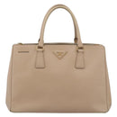 PRADA Galleria Hand Bag Saffiano 2way Beige Gold Auth 204152A-13