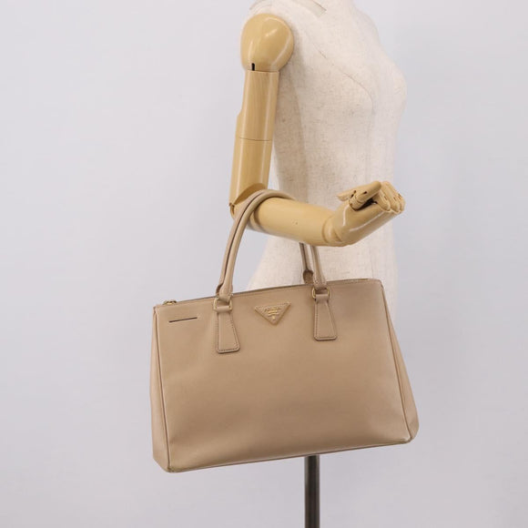PRADA Galleria Hand Bag Saffiano 2way Beige Gold Auth 204152A
