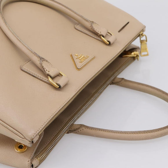 PRADA Galleria Hand Bag Saffiano 2way Beige Gold Auth 204152A