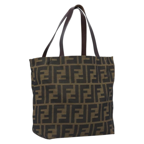 FENDI Zucca Canvas Hand Bag Black Brown Auth 204154