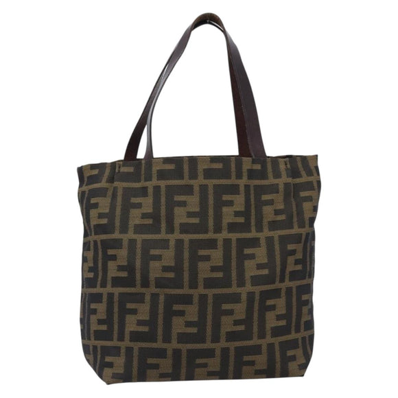 FENDI Zucca Canvas Hand Bag Black Brown Auth 204154
