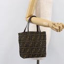 FENDI Zucca Canvas Hand Bag Black Brown Auth 204154-21