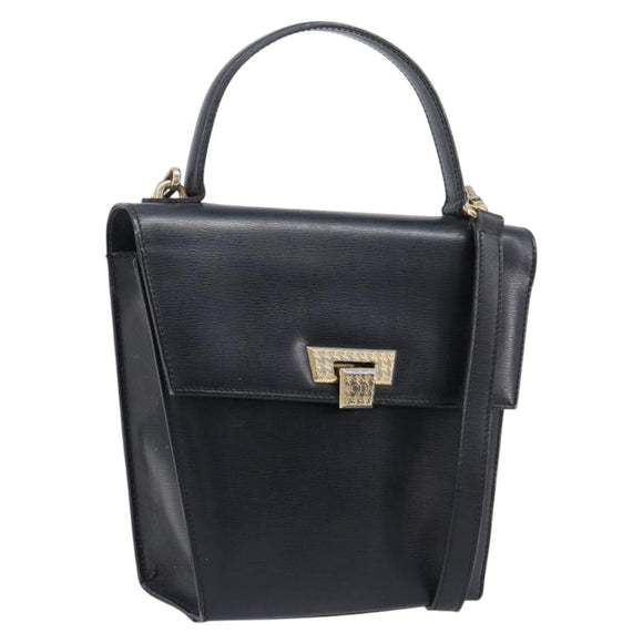 Christian Dior Hand Bag Leather 2way Black Gold Auth 204155