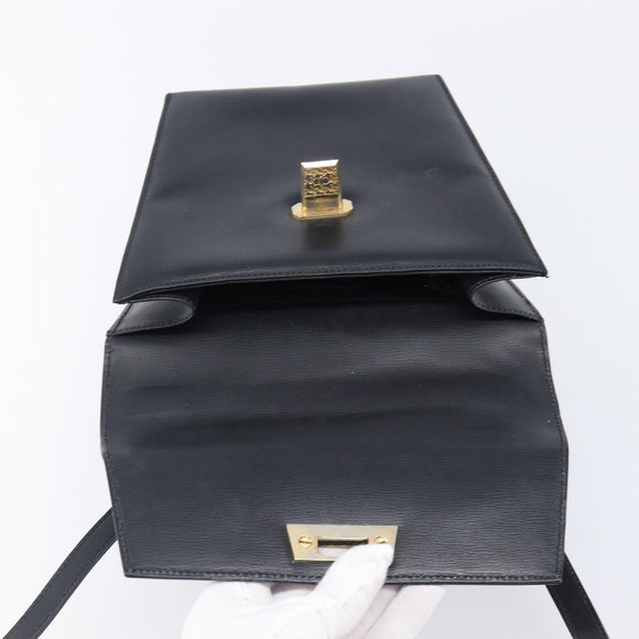 Christian Dior Hand Bag Leather 2way Black Gold Auth 204155