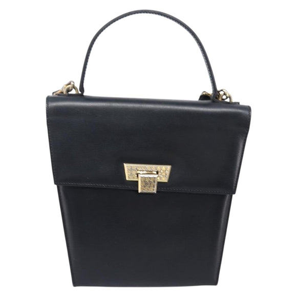 Christian Dior Hand Bag Leather 2way Black Gold Auth 204155