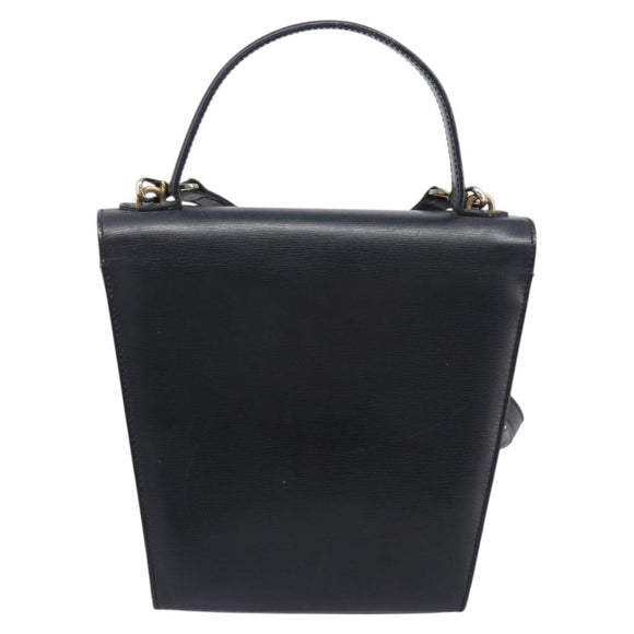 Christian Dior Hand Bag Leather 2way Black Gold Auth 204155