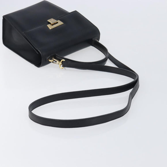 Christian Dior Hand Bag Leather 2way Black Gold Auth 204155