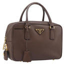 PRADA Galleria Hand Bag Saffiano leather Brown Gold Auth 204156A-1