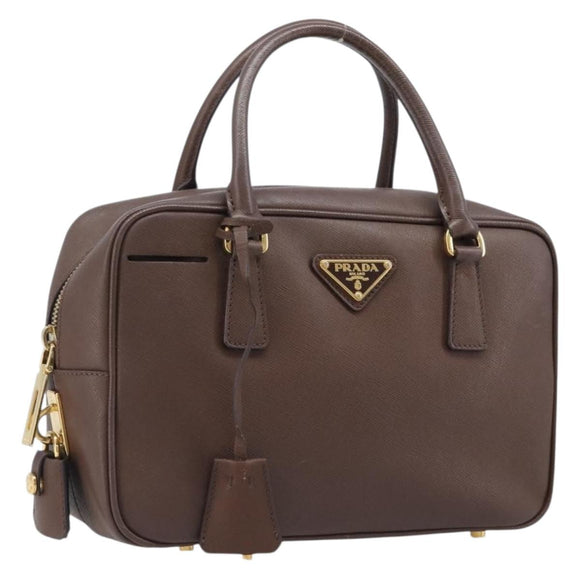 PRADA Galleria Hand Bag Saffiano leather Brown Gold Auth 204156A