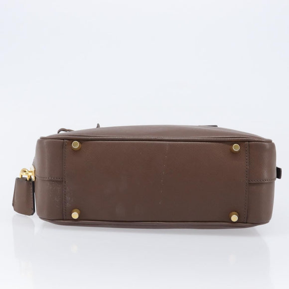 PRADA Galleria Hand Bag Saffiano leather Brown Gold Auth 204156A