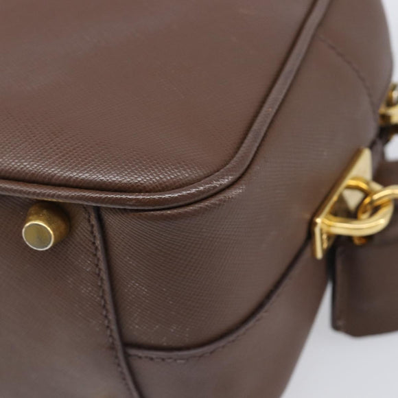 PRADA Galleria Hand Bag Saffiano leather Brown Gold Auth 204156A