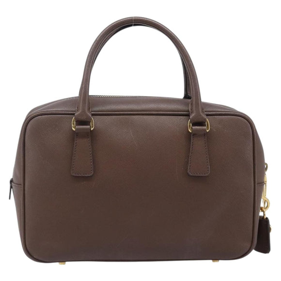 PRADA Galleria Hand Bag Saffiano leather Brown Gold Auth 204156A