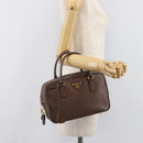 PRADA Galleria Hand Bag Saffiano leather Brown Gold Auth 204156A-30