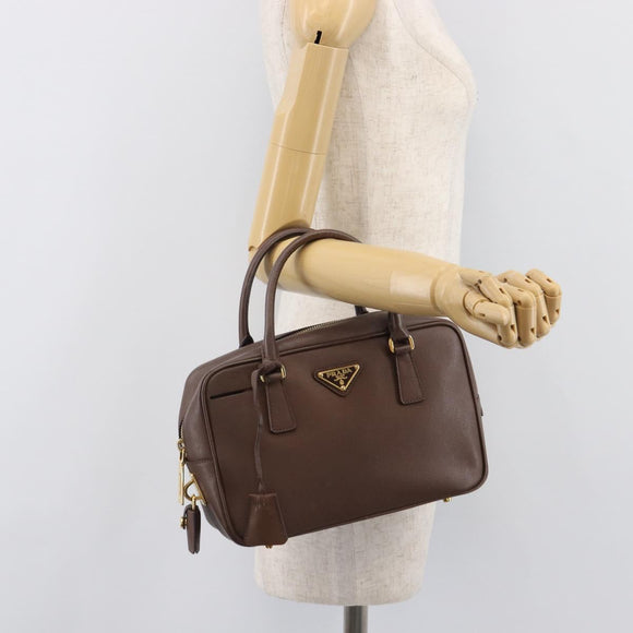 PRADA Galleria Hand Bag Saffiano leather Brown Gold Auth 204156A