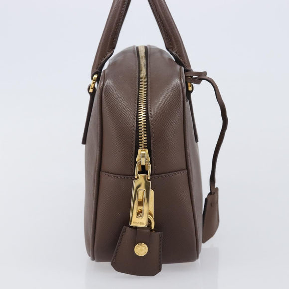 PRADA Galleria Hand Bag Saffiano leather Brown Gold Auth 204156A