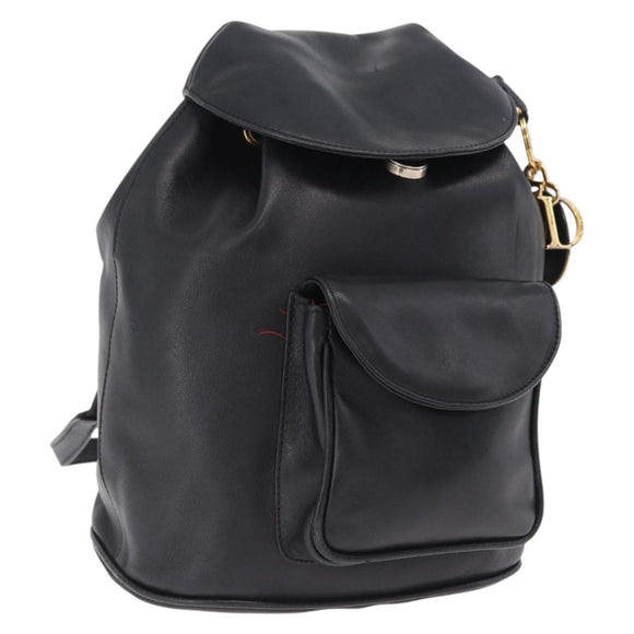 Christian Dior Backpack Leather Black Gold Auth 204161A