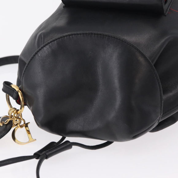 Christian Dior Backpack Leather Black Gold Auth 204161A