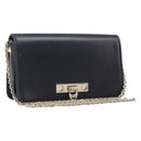 VALENTINO Chain Shoulder Bag Leather Black Gold Auth 204165V-1