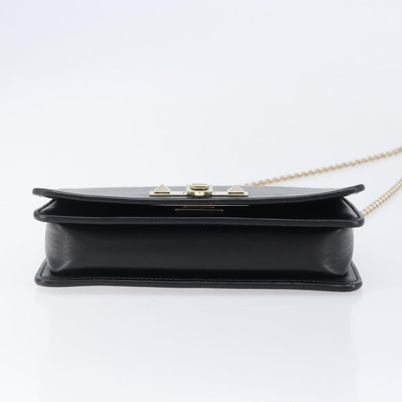 VALENTINO Chain Shoulder Bag Leather Black Gold Auth 204165V