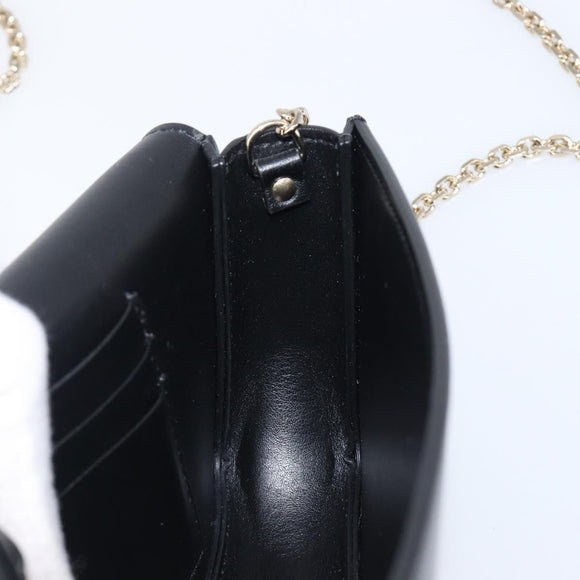 VALENTINO Chain Shoulder Bag Leather Black Gold Auth 204165V
