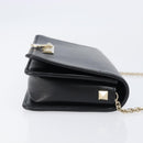 VALENTINO Chain Shoulder Bag Leather Black Gold Auth 204165V-3