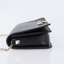 VALENTINO Chain Shoulder Bag Leather Black Gold Auth 204165V-4