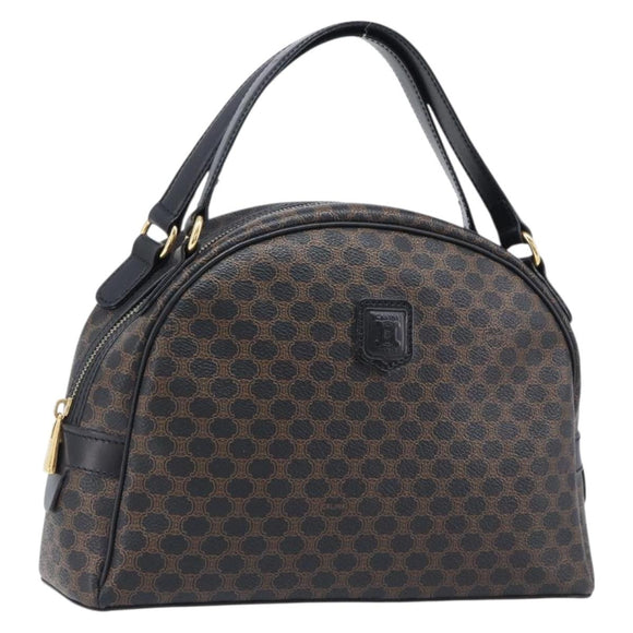 CELINE Macadam Canvas Hand Bag PVC Leather Black Gold Auth 204166V