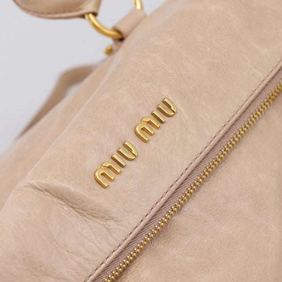 Miu Miu Hand Bag Vitellolux 2way Beige Gold Auth 204167V