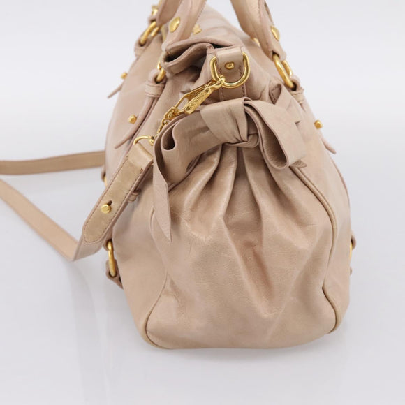 Miu Miu Hand Bag Vitellolux 2way Beige Gold Auth 204167V